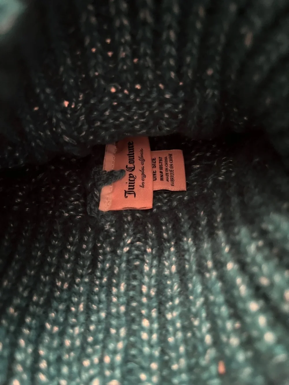 Juicy Couture Teal Knit Pom Hat‎ with Pastel Multicolor Scarf, new